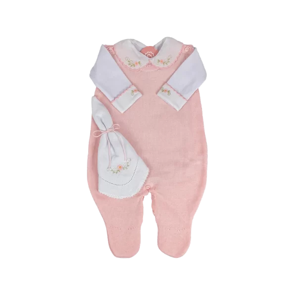 Conjunto Macacão Rosa c/ Branco