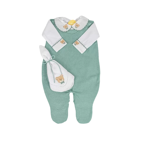 Conjunto Macacão Verde Chá c/ Branco