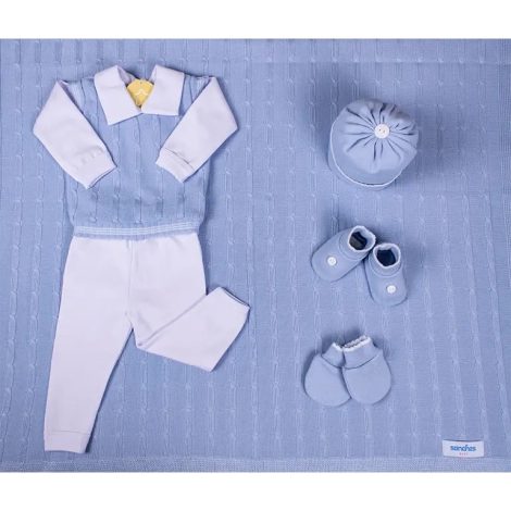 Saida de Maternidade Masculino - Fotos Detalhes Intens - Azul Celeste com Branco