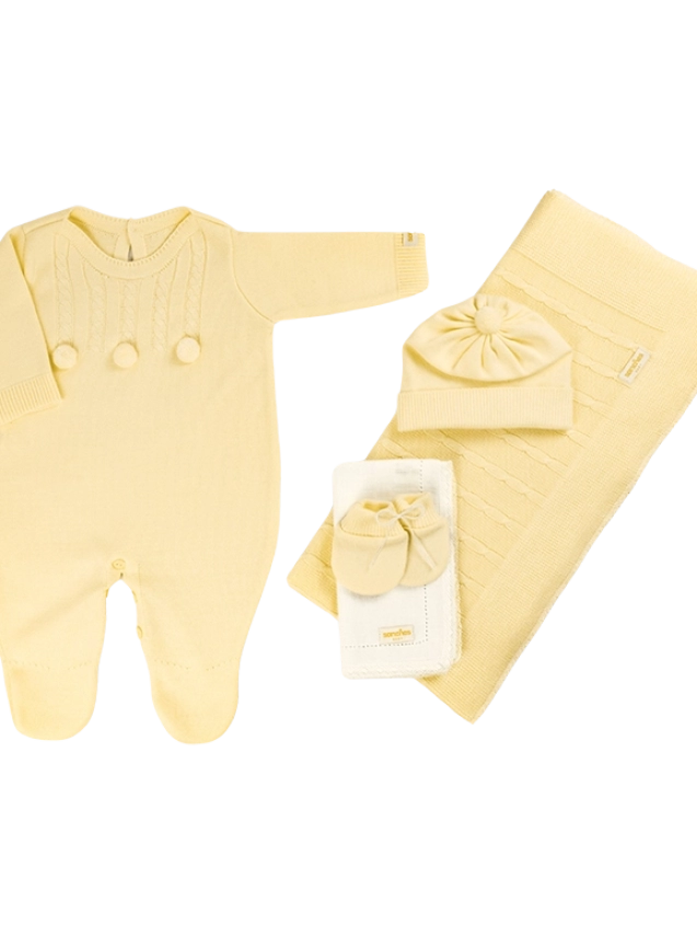 Saída de Maternidade Macacão Unisex - Amarelo Liso - Foto Geral