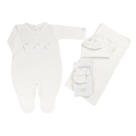 Saída de Maternidade Macacão Unisex - Off White Liso - Foto Geral