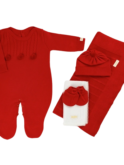 Saída de Maternidade Macacão Unisex - Vermelho Liso - Foto Geral