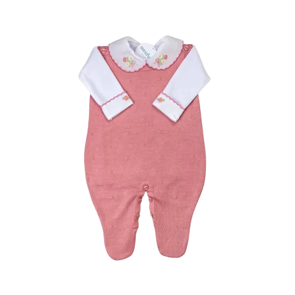 Saída De Maternidade Bordada Rosa Abricot c/ Branco - Imagem 2