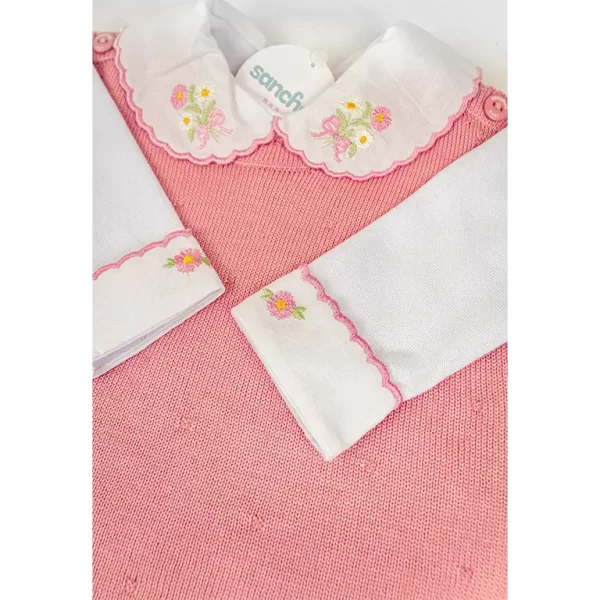 Saída De Maternidade Bordada Rosa Abricot c/ Branco - Imagem 3