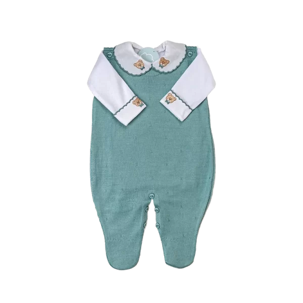 Saída De Maternidade Bordada Verde Chá c/ Branco - Imagem 2