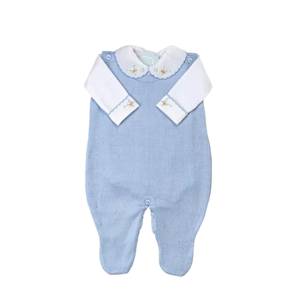 Saída De Maternidade Bordada Azul Celeste c/ Branco - Imagem 2