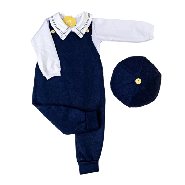 Kit Jardineira Marinho c/ Branco