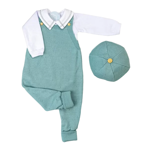 Kit Jardineira Verde Chá c/ Branco