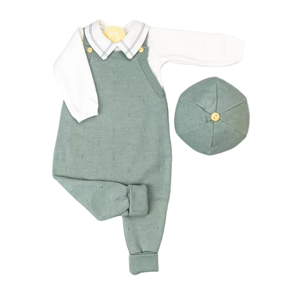 Kit Jardineira Verde Militar c/ Off White