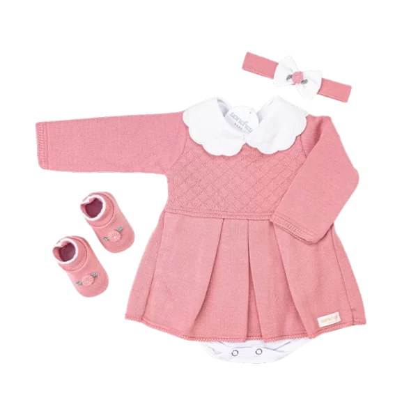 Kit Vestidinho Rosa Abricot c/ Branco