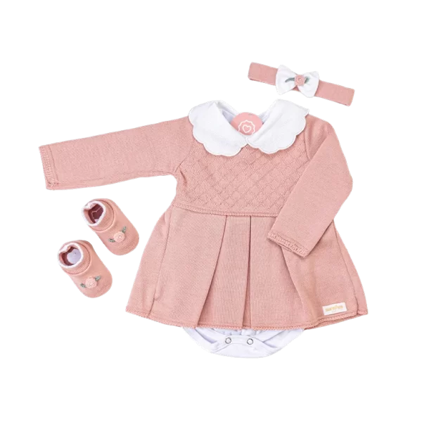 Kit Vestidinho Rosê c/ Branco