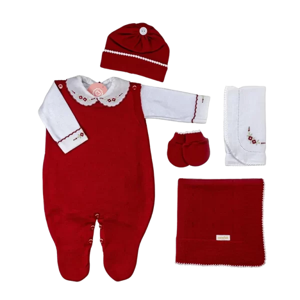 Saída De Maternidade Bordada Fogo c/ Branco