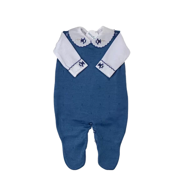Saída De Maternidade Bordada Jeans c/ Branco - Imagem 2