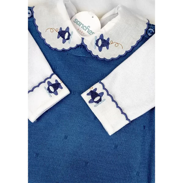 Saída De Maternidade Bordada Jeans c/ Branco - Imagem 3