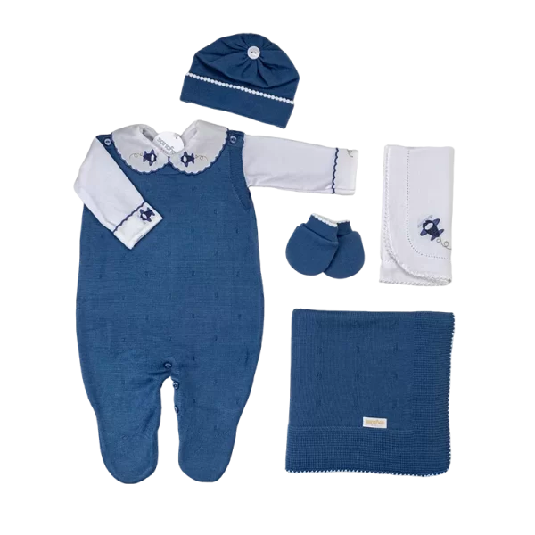 Saída De Maternidade Bordada Jeans c/ Branco