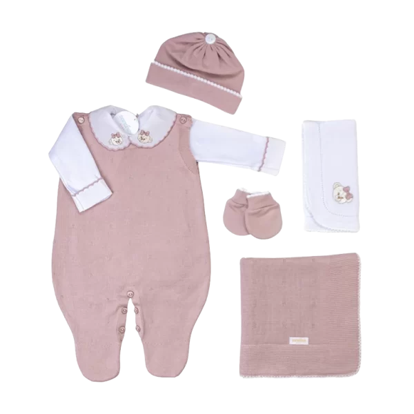 Saída De Maternidade Bordada Nude c/ Branco