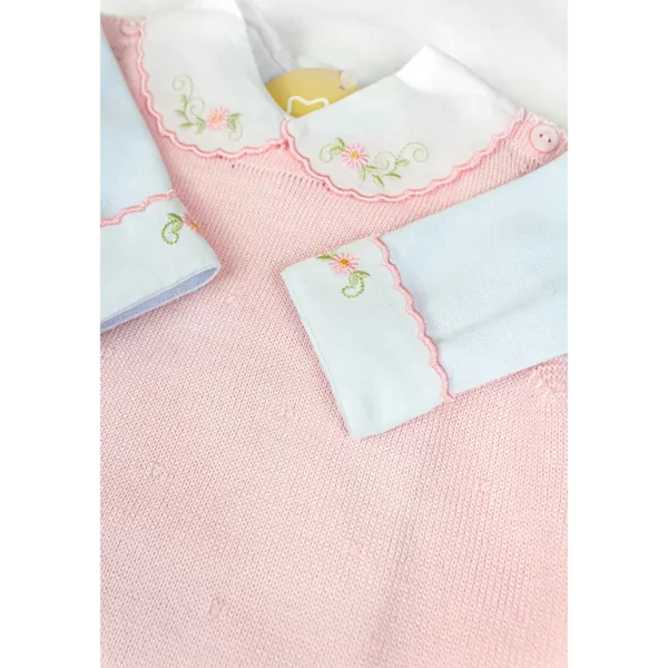 Saída De Maternidade Bordada Rosa c/ Branco - Imagem 3