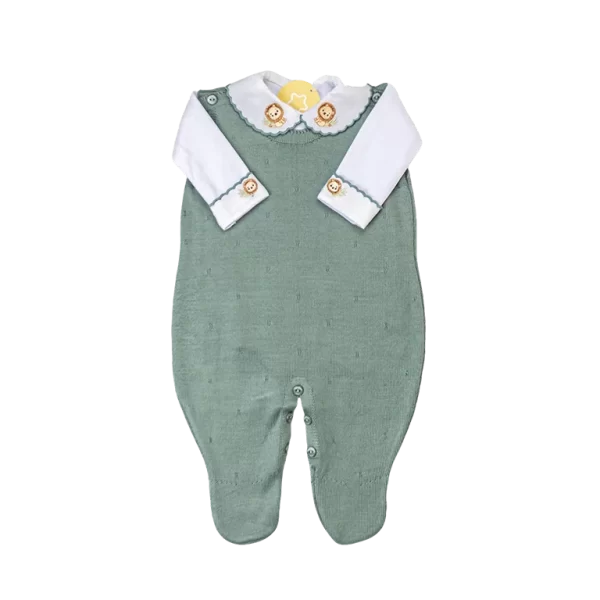 Saída De Maternidade Bordada Verde Militar c/ Branco - Imagem 2