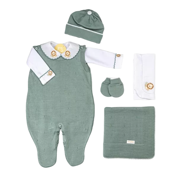 Saída De Maternidade Bordada Verde Militar c/ Branco